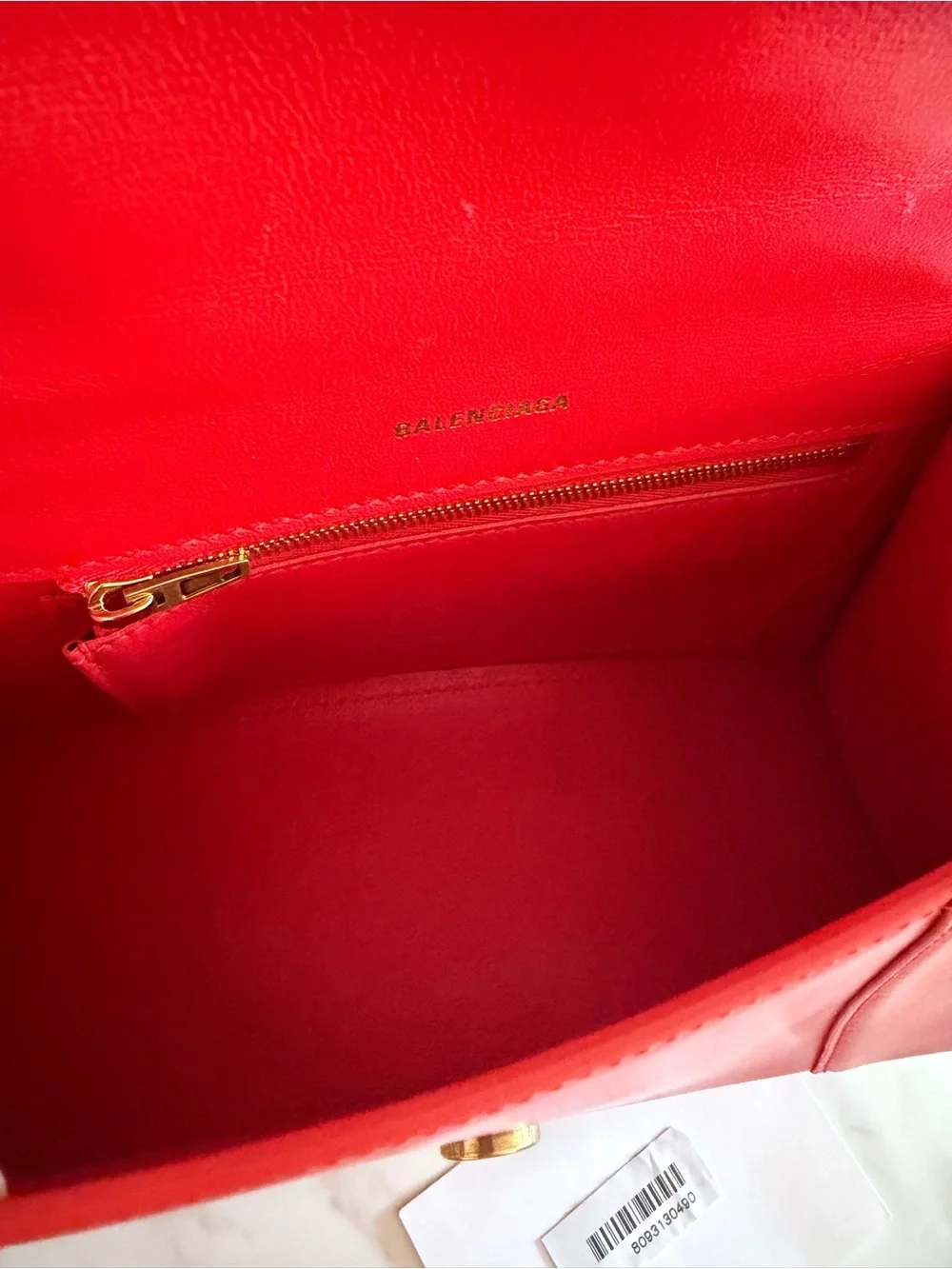 Balenciaga Red Hourglass Top Handle Satchel with Gold 'B' Logo